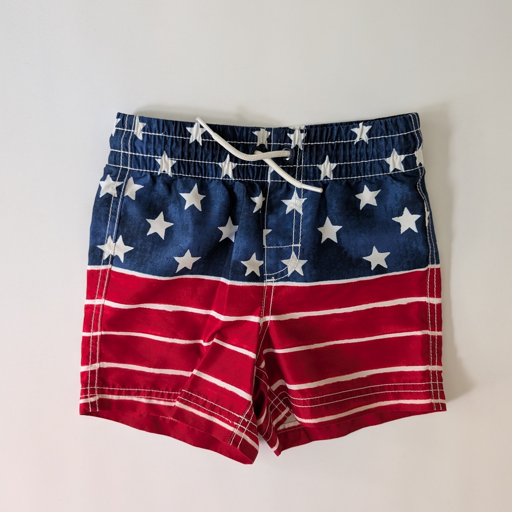 Old Navy Red and Blue Swim Trunks with Stars and Stripes